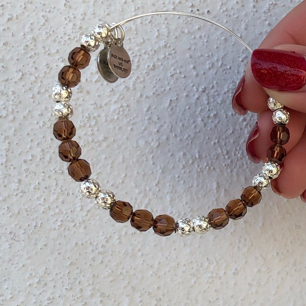 New Alex and Ani Silver and Brown Beaded Bangle